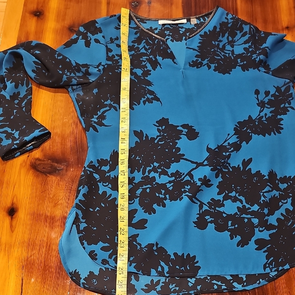 Dex Teal and Black Floral V-Neck Long Sleeve Blouse - Picture 12 of 12